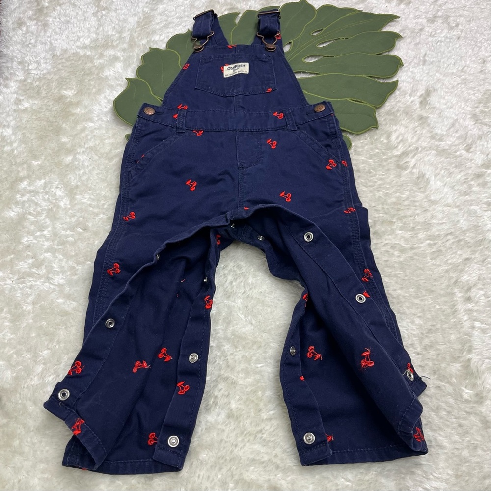 OshKosh B'gosh Navy Overalls with Cherry Embroidery 24M - Picture 4 of 8